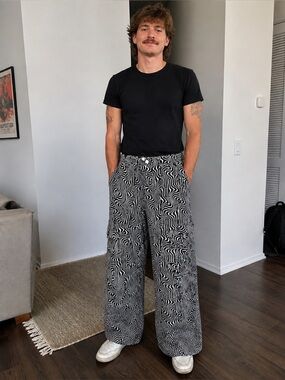 BDG Men's Cargo Pants in Black & White Swirl Print